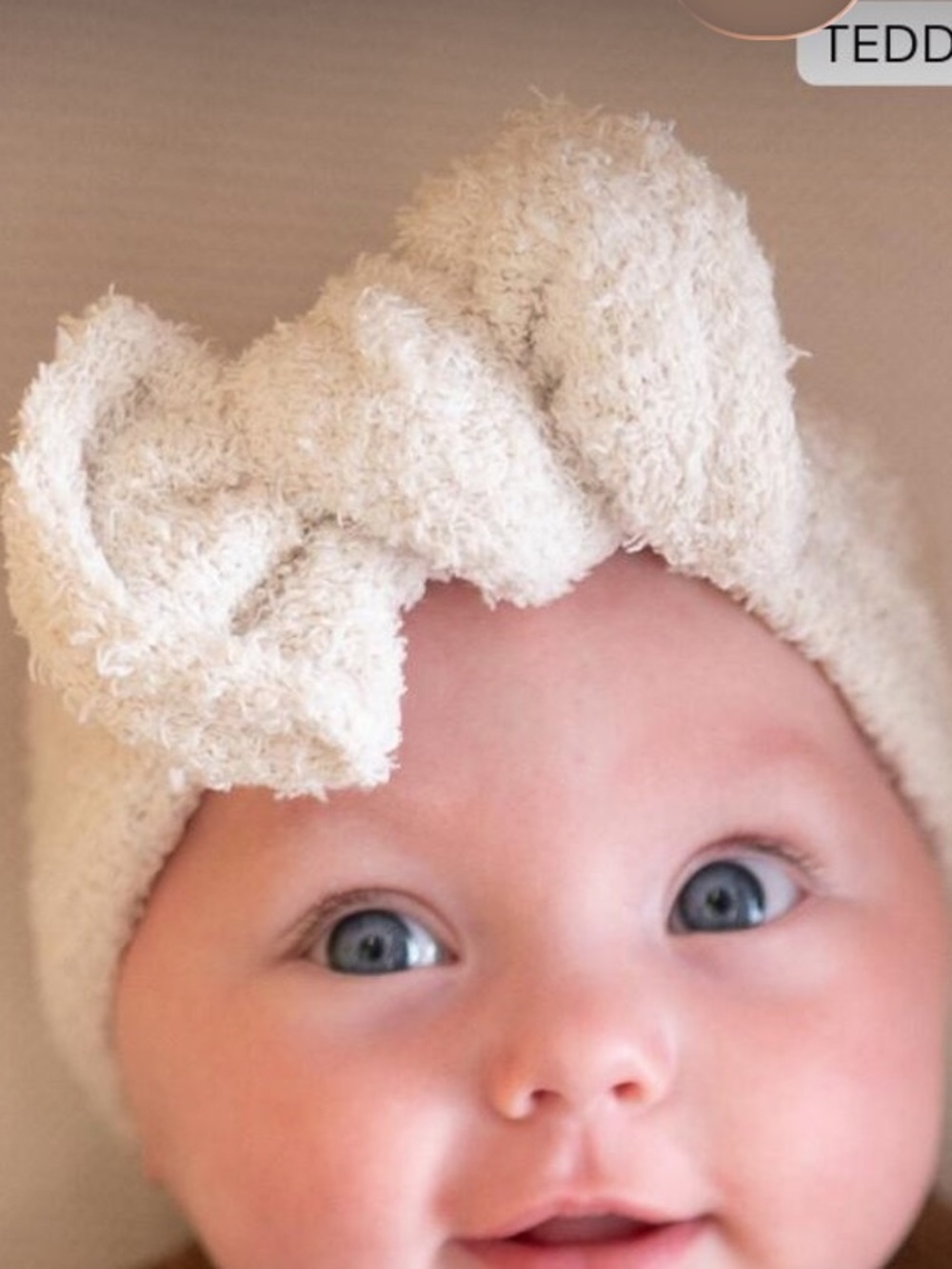 Harper & Remi Teddy Bear Top Knot Bow Cozy Plush Bow Headband in Cream NB-3M